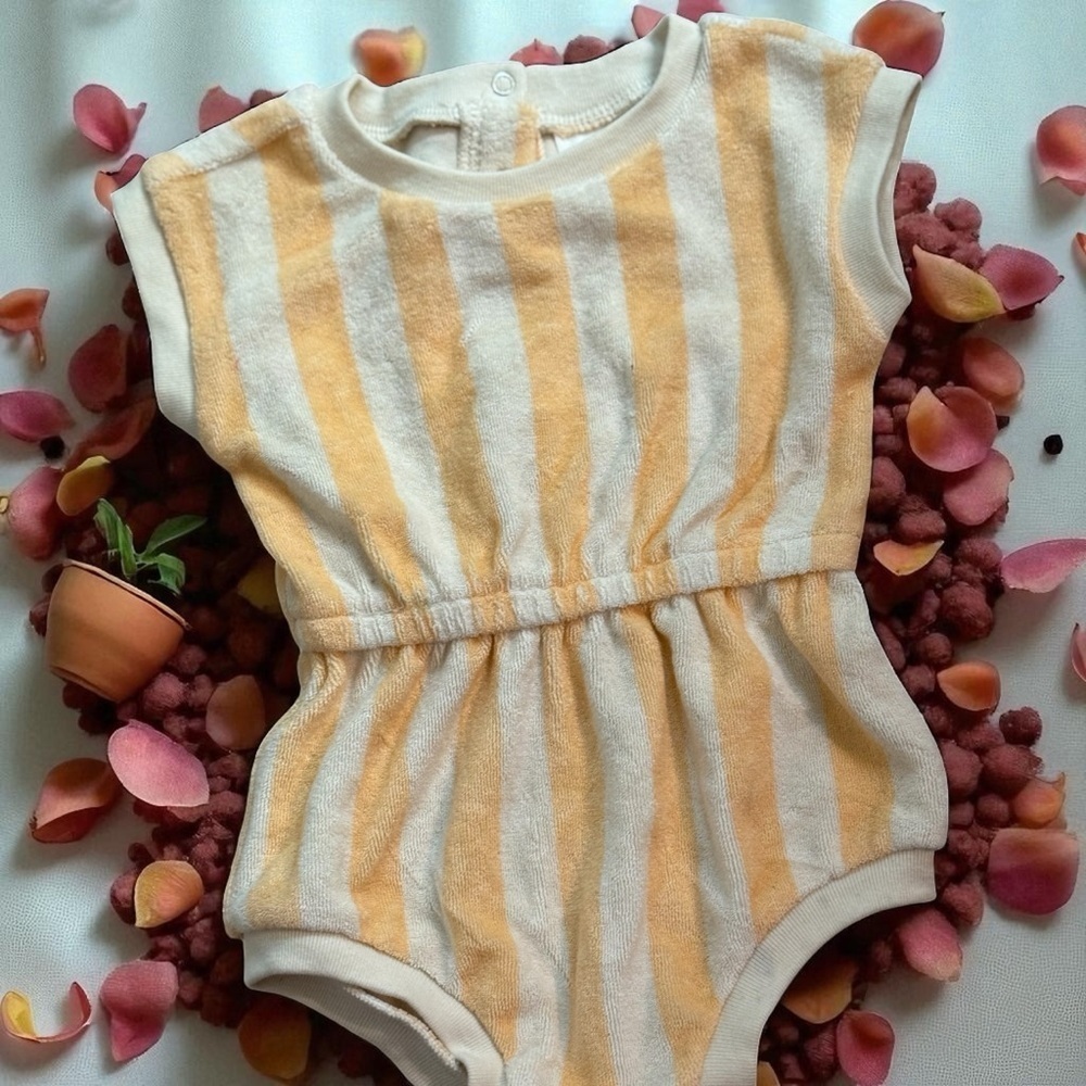 Cat & Jack Yellow and White Striped Bodysuit with Scoop Neckline